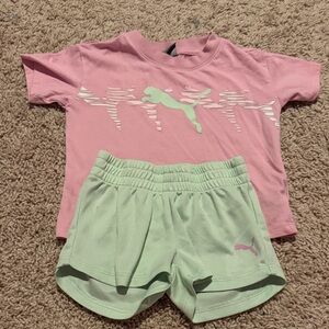 Puma Pink Tee and Mint Green Shorts Set